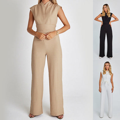 Manera - Mouwloze Jumpsuit met V-Hals en Wijde Pijpen