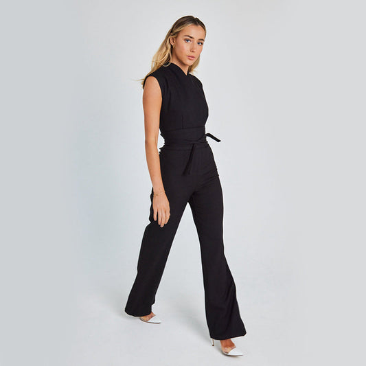 Manera - Mouwloze Jumpsuit met V-Hals en Wijde Pijpen