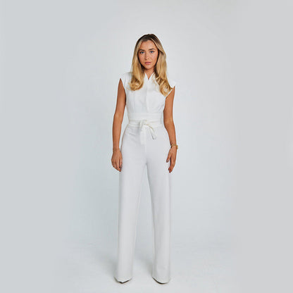 Manera - Mouwloze Jumpsuit met V-Hals en Wijde Pijpen