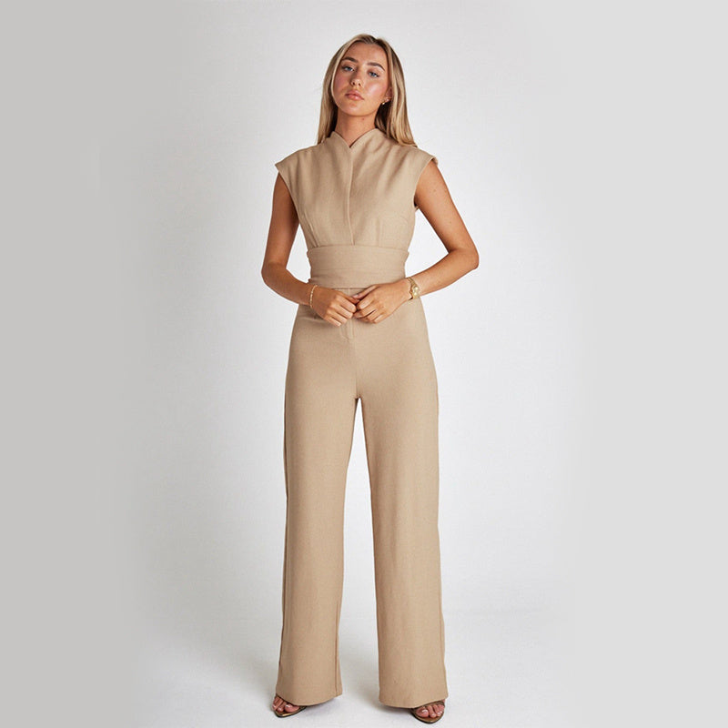 Manera - Mouwloze Jumpsuit met V-Hals en Wijde Pijpen