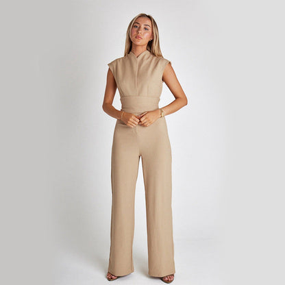 Manera - Mouwloze Jumpsuit met V-Hals en Wijde Pijpen