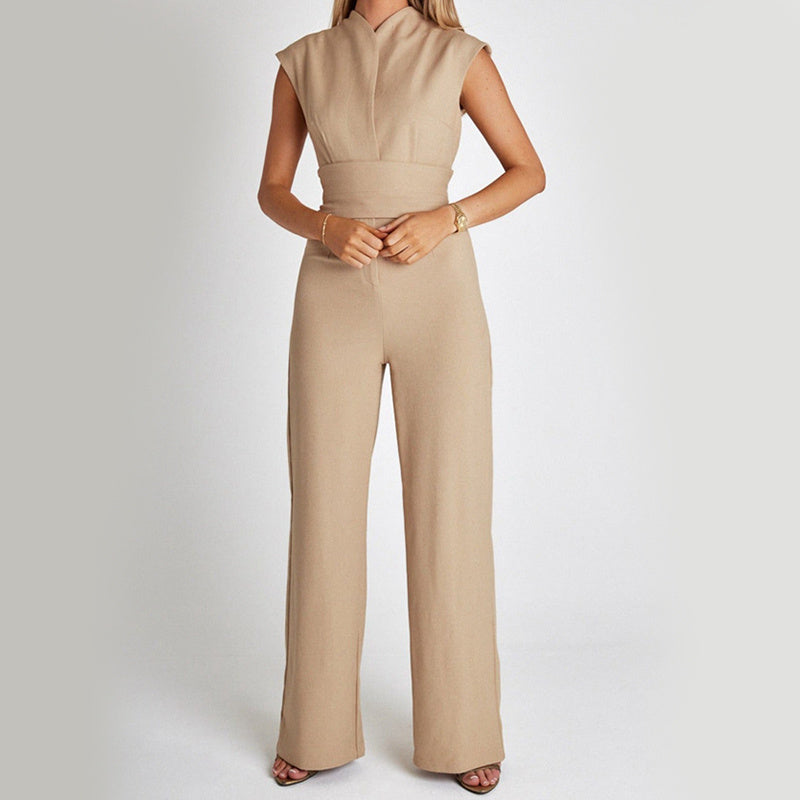 Manera - Mouwloze Jumpsuit met V-Hals en Wijde Pijpen