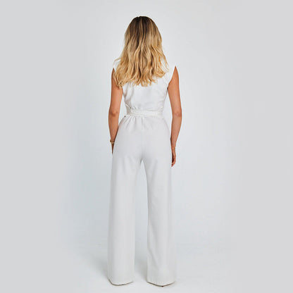 Manera - Mouwloze Jumpsuit met V-Hals en Wijde Pijpen